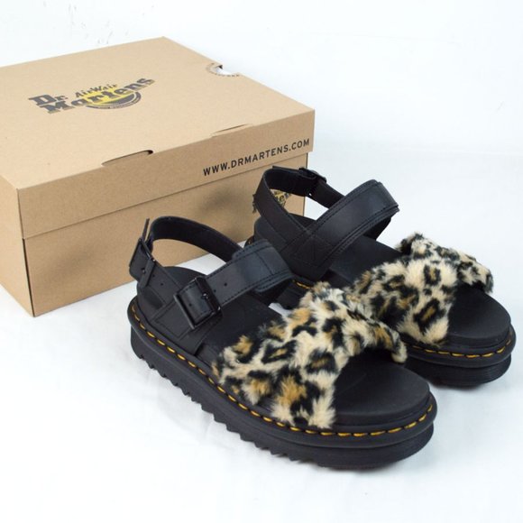 Dr. Martins Voss Fluffy Faux Fur Leather Sandals 8 - Picture 4 of 12